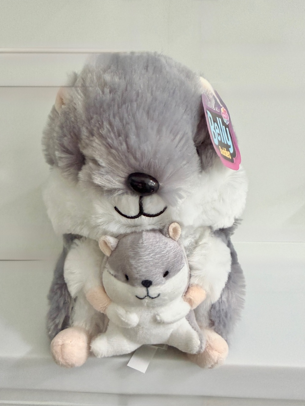 Nanco Belly Buddies Grey White Hamster Dual plush mom with Baby 7.5"  NWT